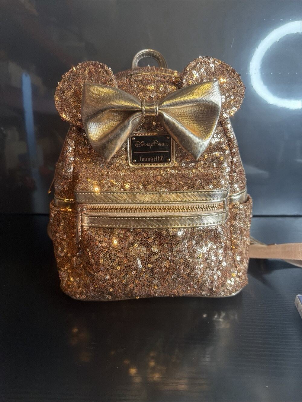 Loungefly Disney Parks Minnie Mouse Rose Gold Sequin Mini Backpack